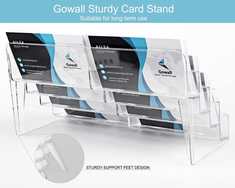 GOWALL Business Card Holder, 8 Pocket Acrylic Business Card Holder for Desk Clear Business Card Stand Desktop Business Card Holders Plastic Business Card Display for Exhibition, Home and Office, 4 PCS - Image 2